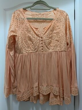 Free People Sun Blush Eyelet Peasant Blouse
